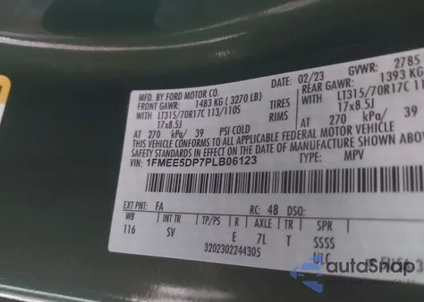 2023 Ford Bronco Black Diamond from USA, damaged, VIN 1FMEE5DP7PLB06123